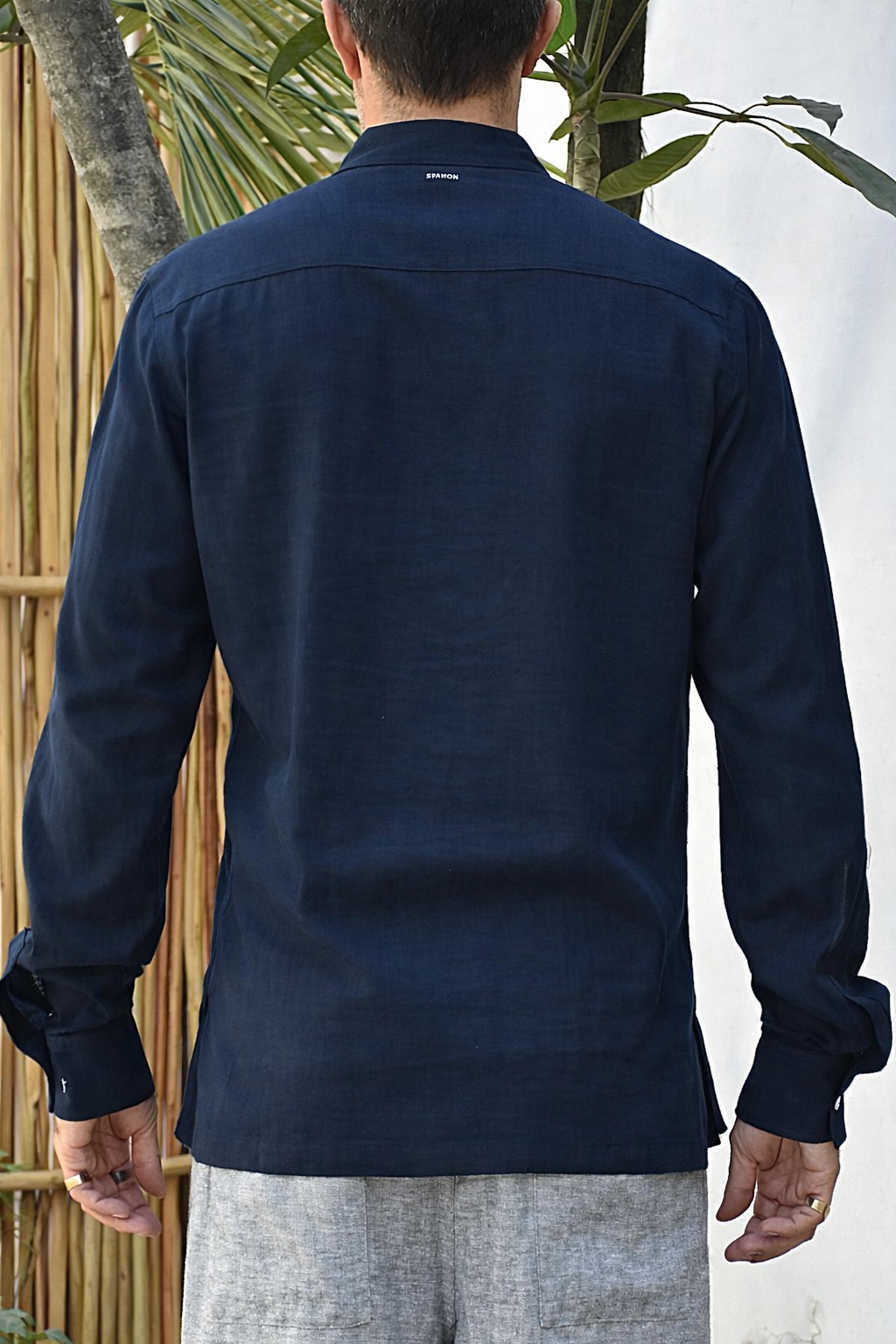 NAVO LINEN BLEND HENLEY SHIRT - Navy