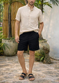 SIANO LINEN BLEND 8" SHORTS - Black