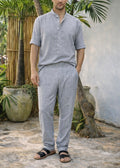 LIANO LINEN BLEND PANTS - Grey Heather