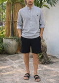 NAVO LINEN BLEND HENLEY SHIRT - Grey Heather
