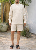 NAVO LINEN BLEND HENLEY SHIRT - Sand