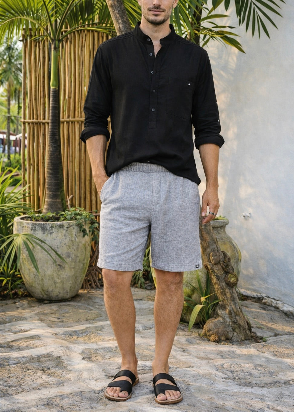 SIANO LINEN BLEND 8" SHORTS - Gray