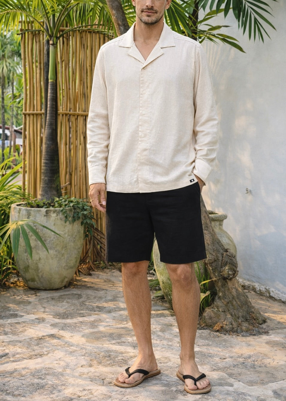 CAVO LINEN BLEND SHIRT - Sand