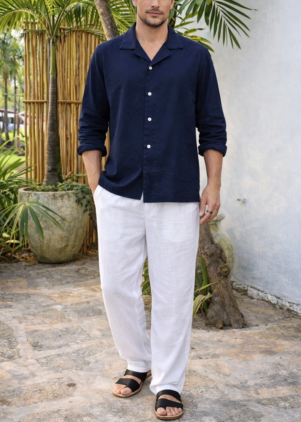 CAVO LINEN BLEND SHIRT - Navy