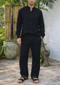 LIANO LINEN BLEND PANTS- Black