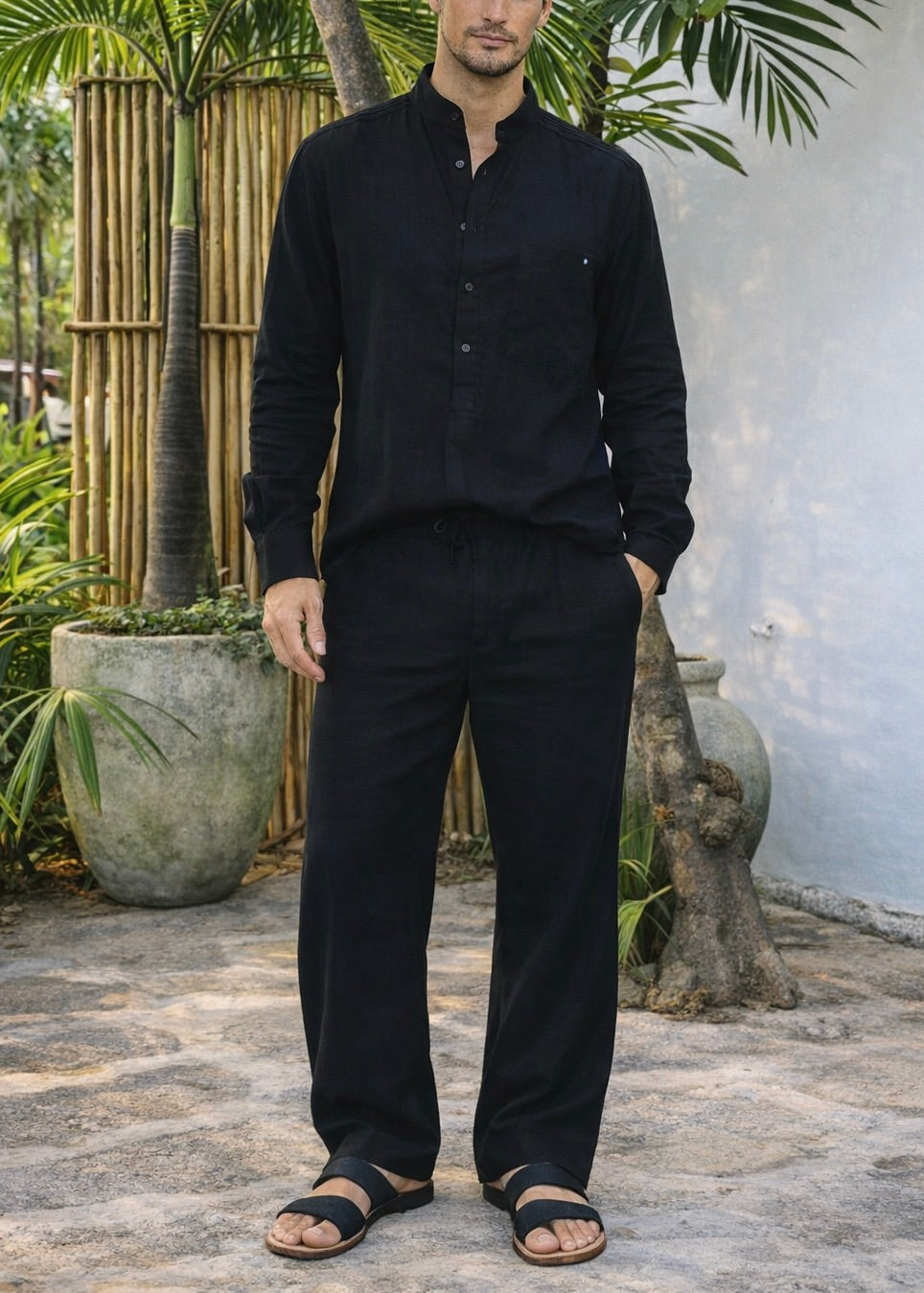LIANO LINEN BLEND PANTS- Black