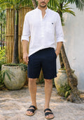 NAVO LINEN BLEND HENLEY SHIRT - White
