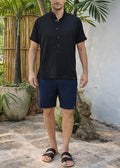 ROVI LINEN BLEND HENLEY SHIRT - Black