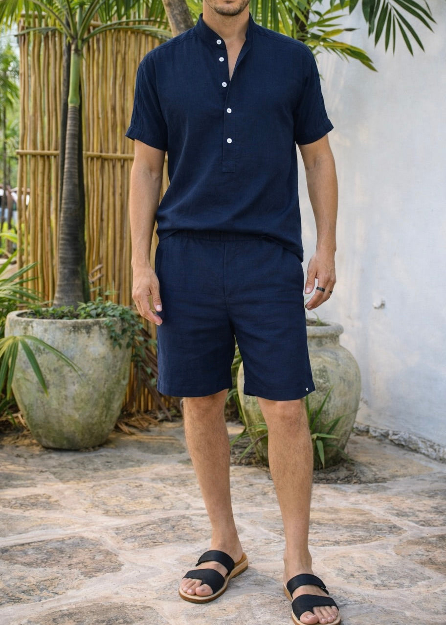 SIANO LINEN BLEND 8" SHORTS - Navy