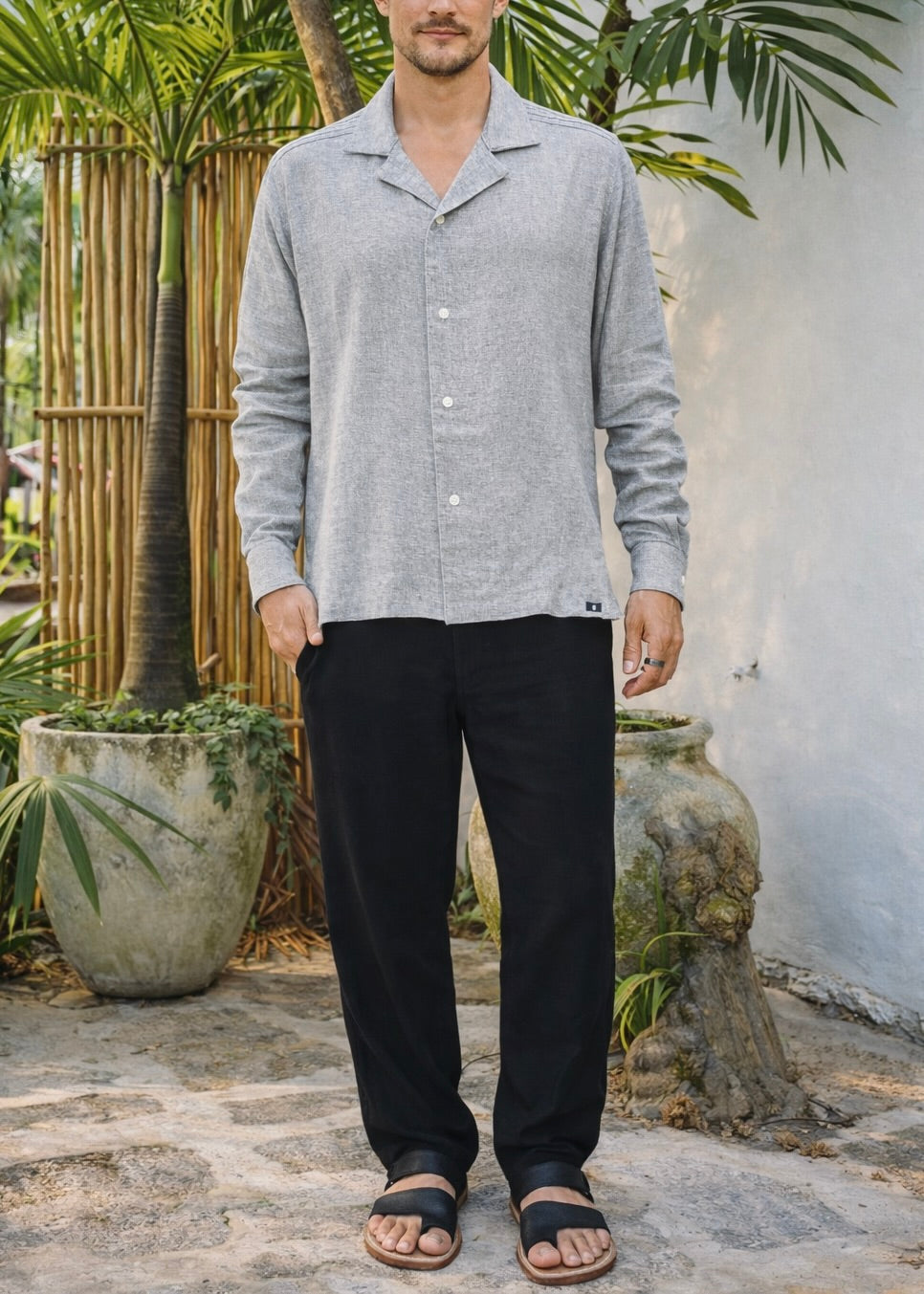 CAVO LINEN BLEND SHIRT - Grey