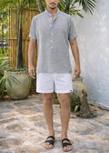 ROVI LINEN BLEND HENLEY SHIRT - Grey Heather