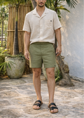 BIANO LINEN BLEND 4" SHORTS - Olive