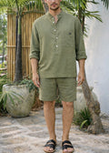 NAVO LINEN BLEND HENLEY SHIRT - Olive