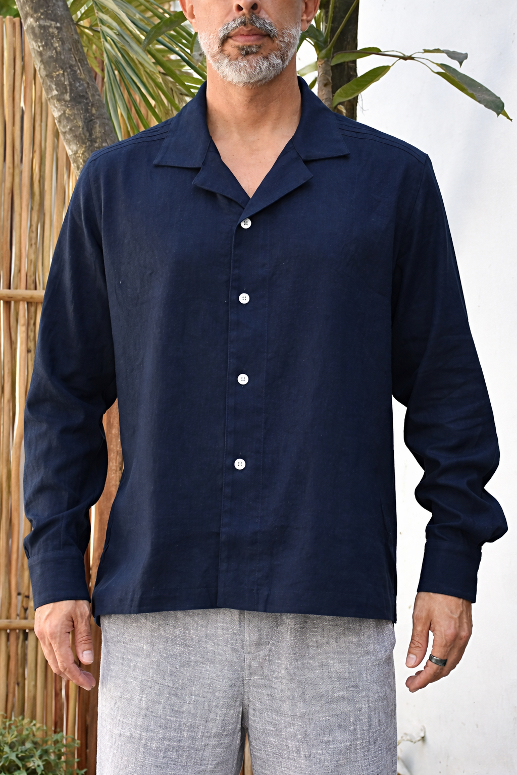 CAVO LINEN BLEND SHIRT - Navy
