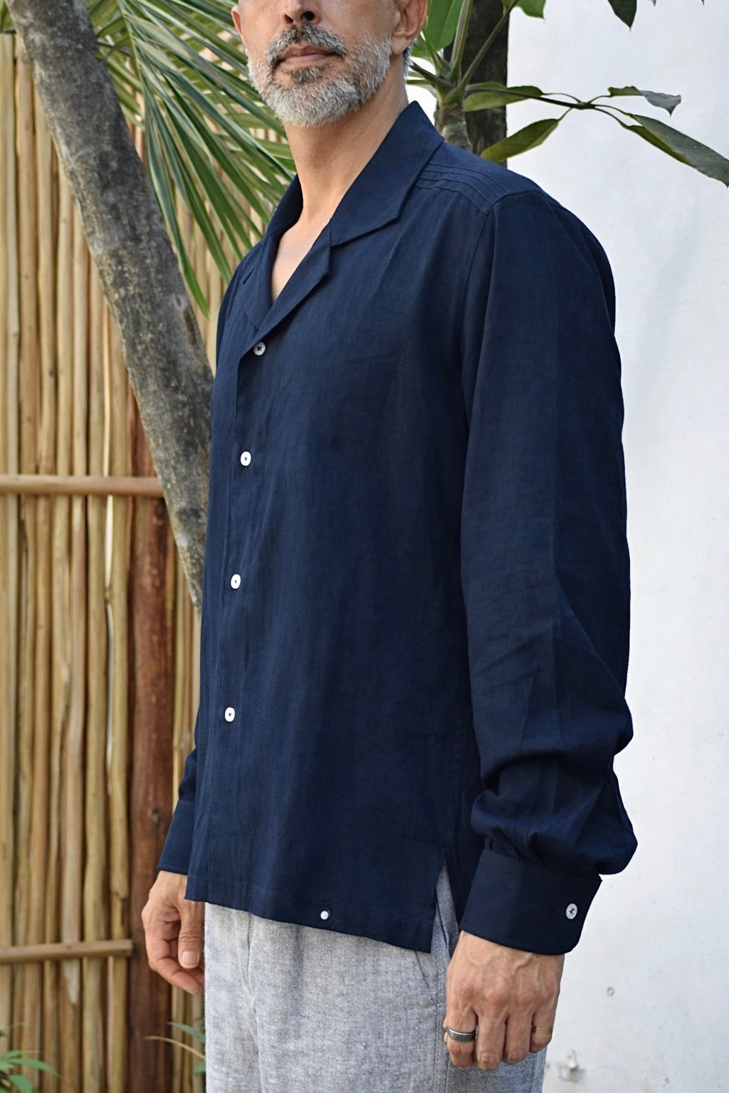 CAVO LINEN BLEND SHIRT - Navy