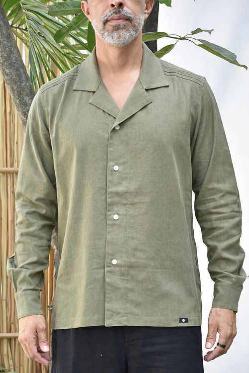 CAVO LINEN BLEND SHIRT - Olive