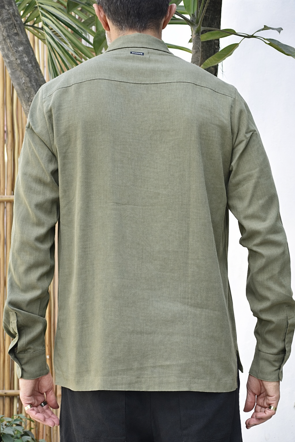 CAVO LINEN BLEND SHIRT - Olive