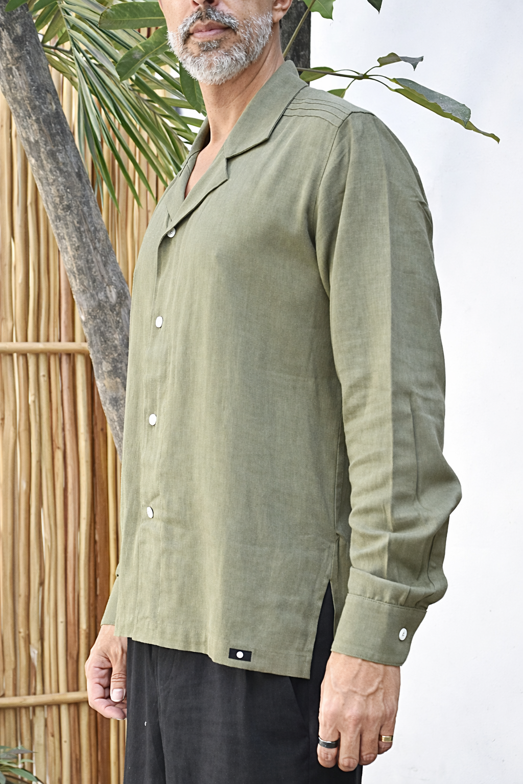CAVO LINEN BLEND SHIRT - Olive