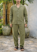 CAVO LINEN BLEND SHIRT - Olive