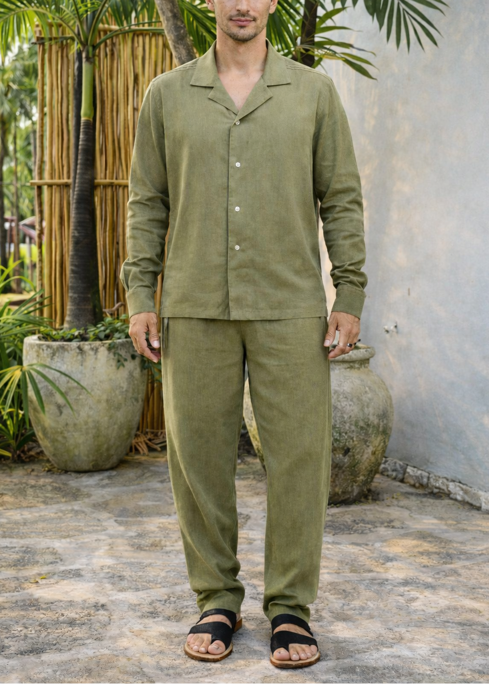 CAVO LINEN BLEND SHIRT - Olive