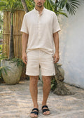 BIANO LINEN BLEND 4" SHORTS- Sand