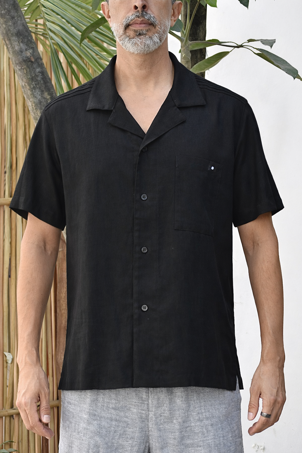 JAVI LINEN BLEND SHIRT - Black