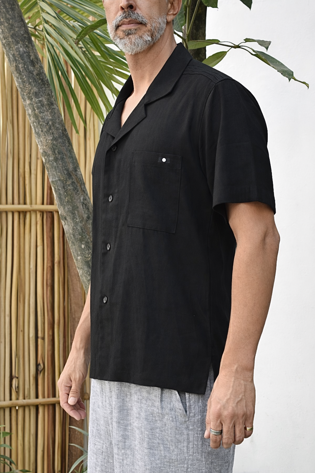 JAVI LINEN BLEND SHIRT - Black