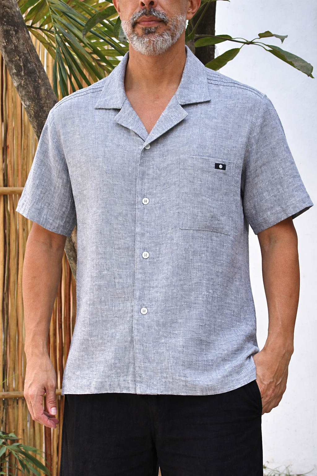 JAVI LINEN BLEND SHIRT - Gray