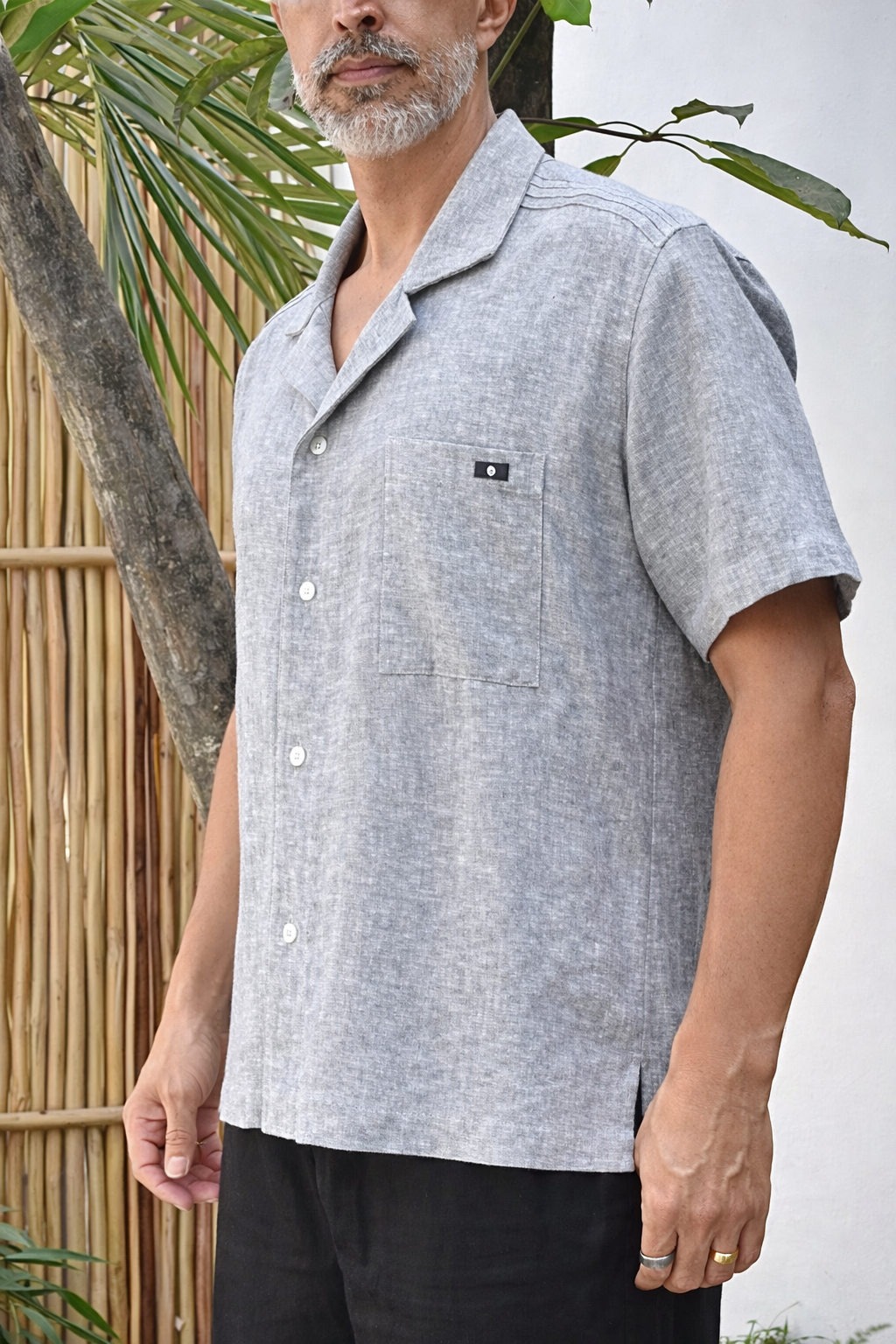 JAVI LINEN BLEND SHIRT - Gray