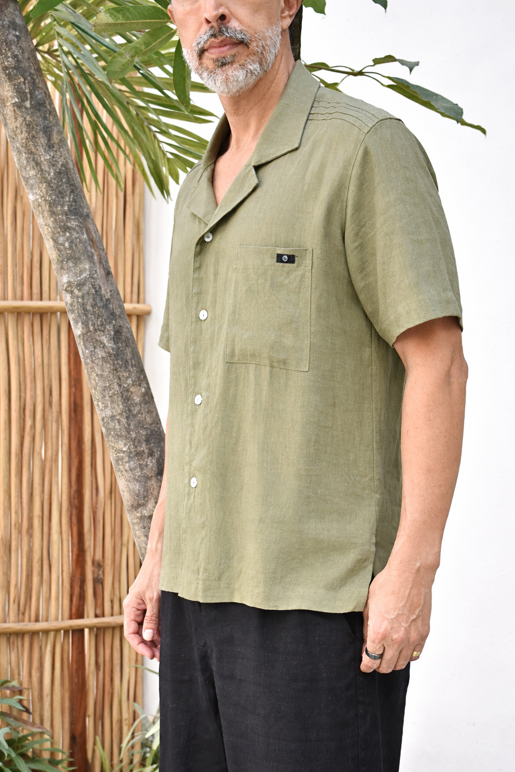 JAVI LINEN BLEND SHIRT - Olive