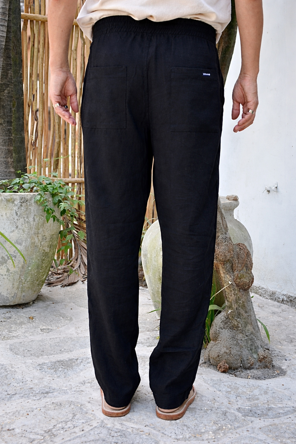 LIANO LINEN BLEND PANTS- Black