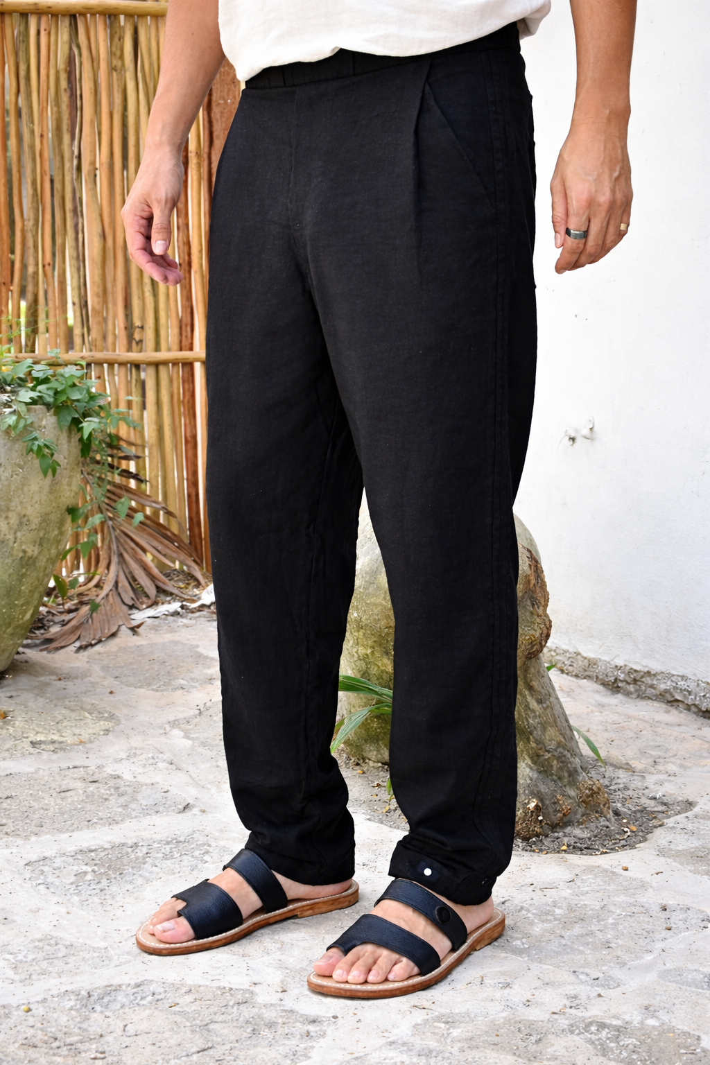 LIANO LINEN BLEND PANTS- Black