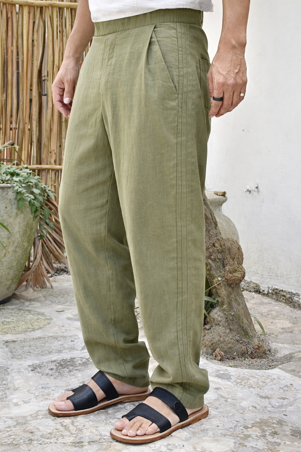 LIANO LINEN BLEND PANTS- Olive