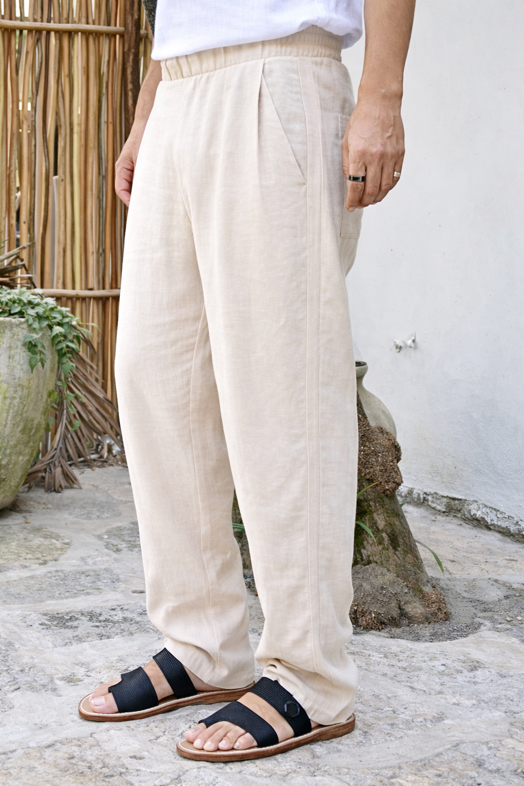 LIANO LINEN BLEND PANTS - Sand