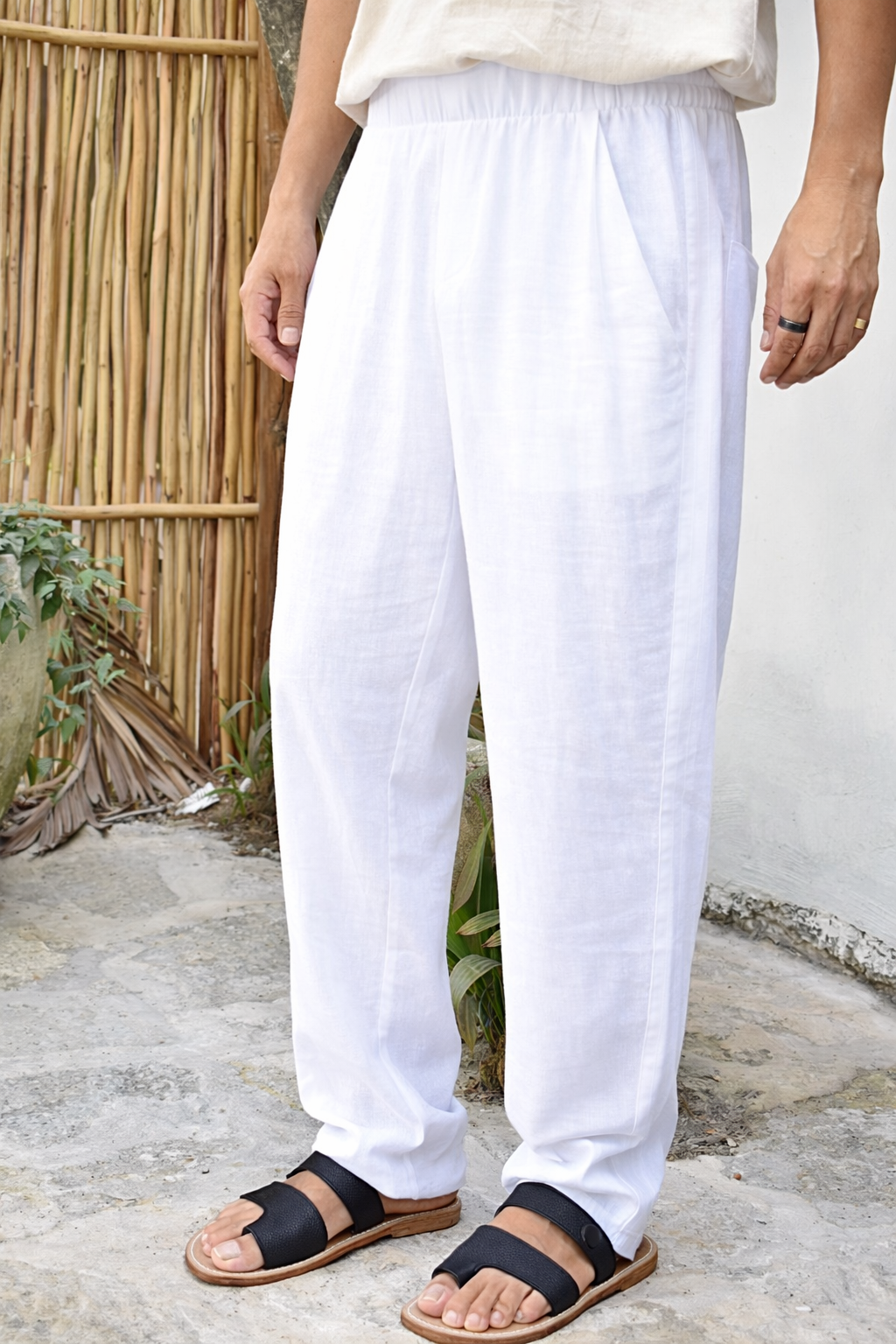 LIANO LINEN BLEND PANTS - White