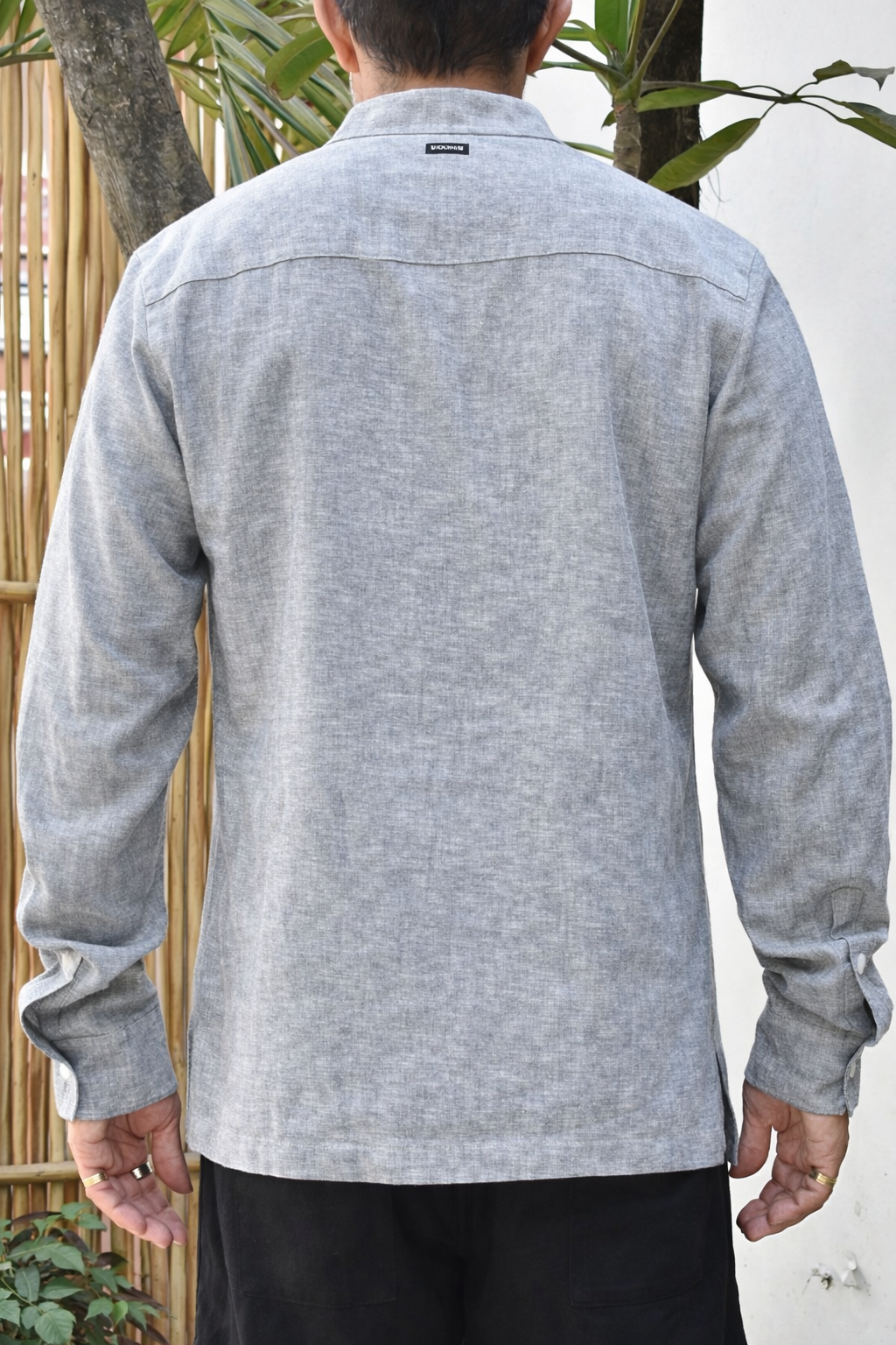NAVO LINEN BLEND HENLEY SHIRT - Grey Heather