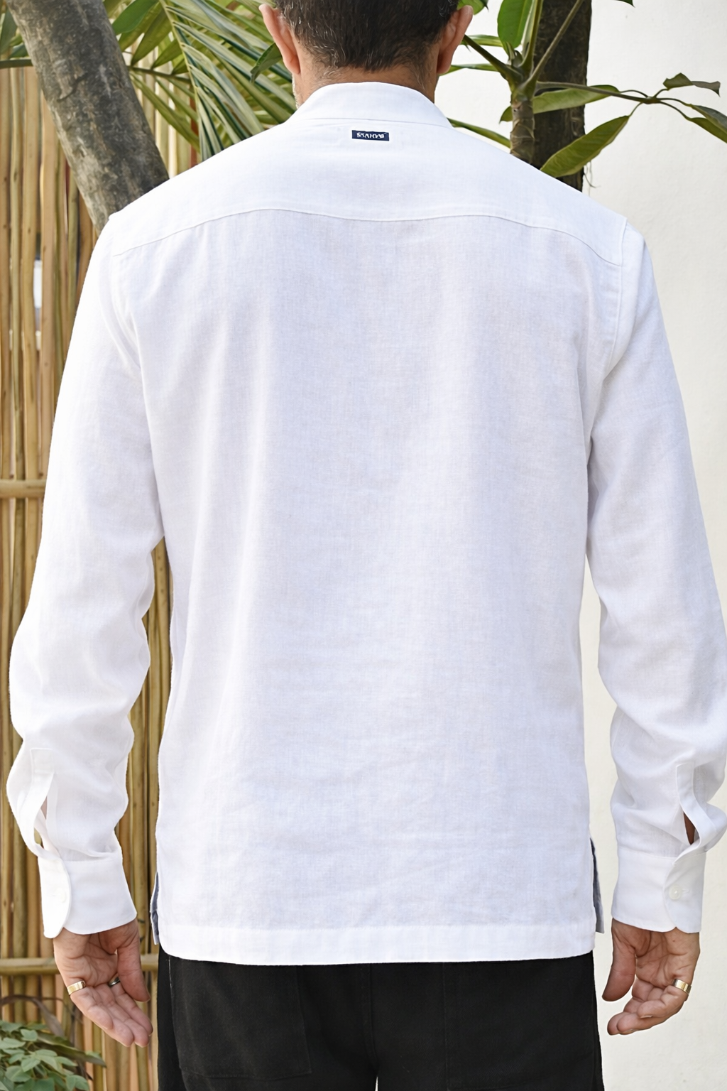NAVO LINEN BLEND HENLEY SHIRT - White