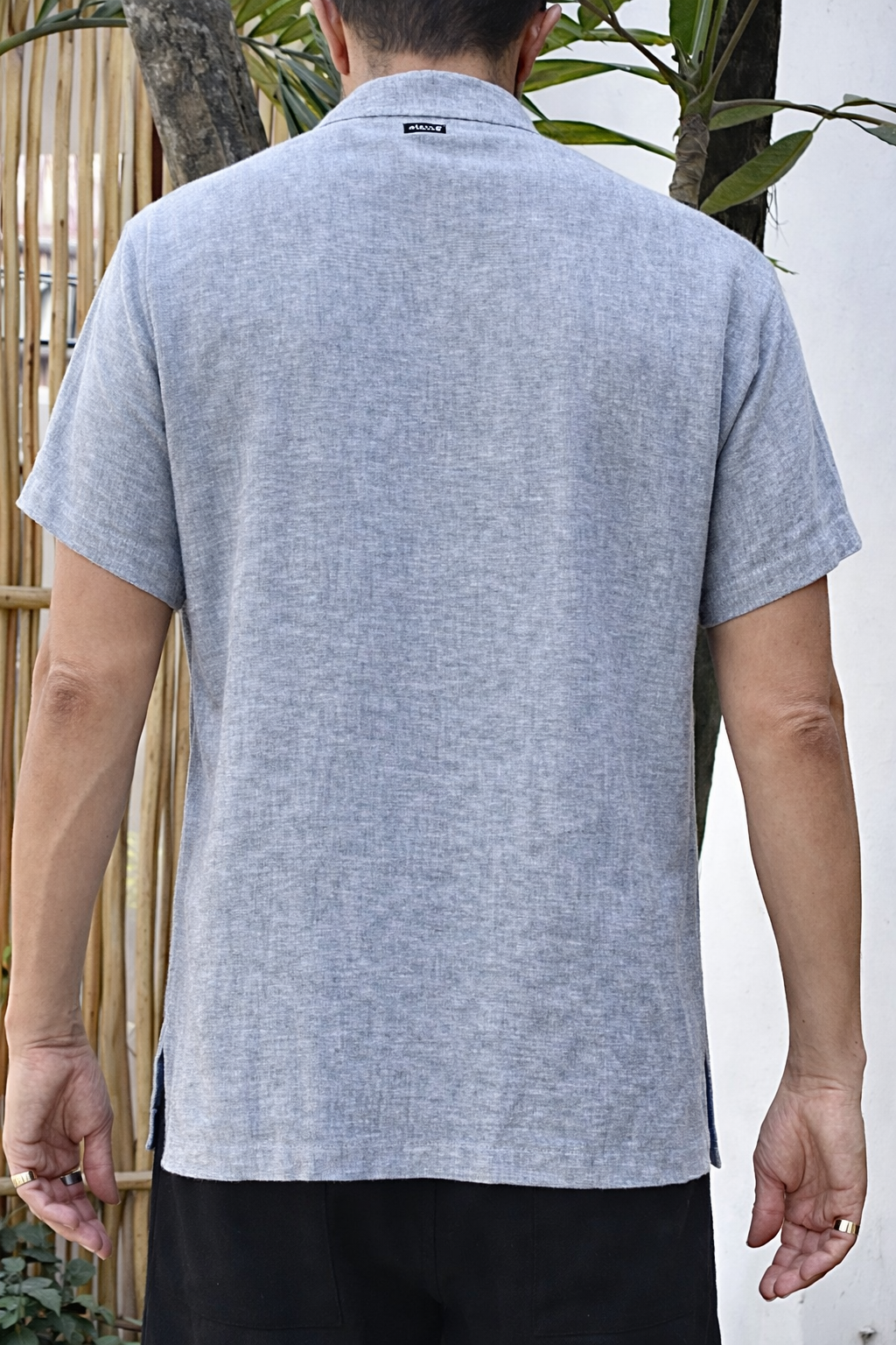 ROVI LINEN BLEND HENLEY SHIRT - Grey Heather