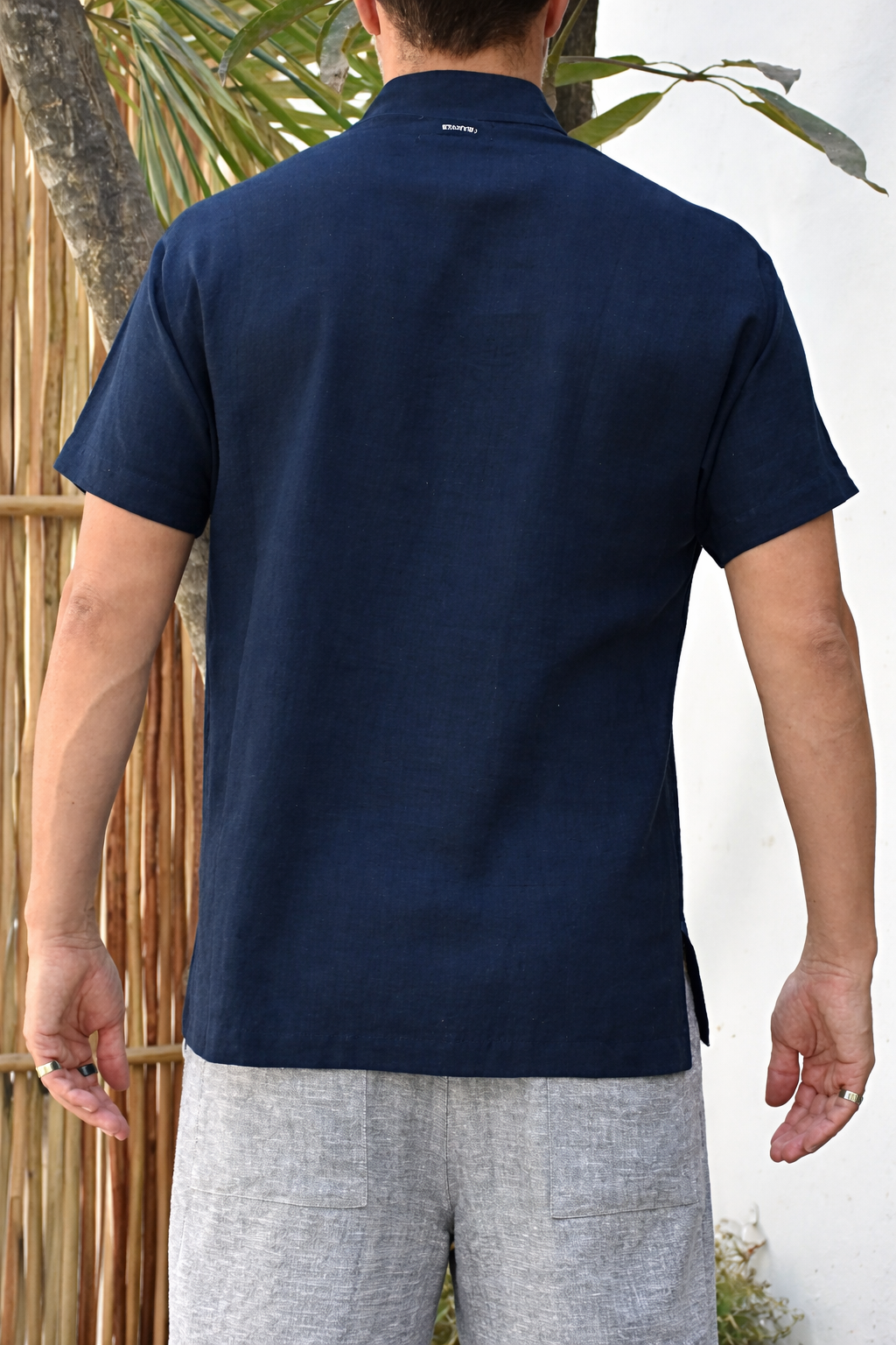 ROVI LINEN BLEND HENLEY SHIRT - Navy