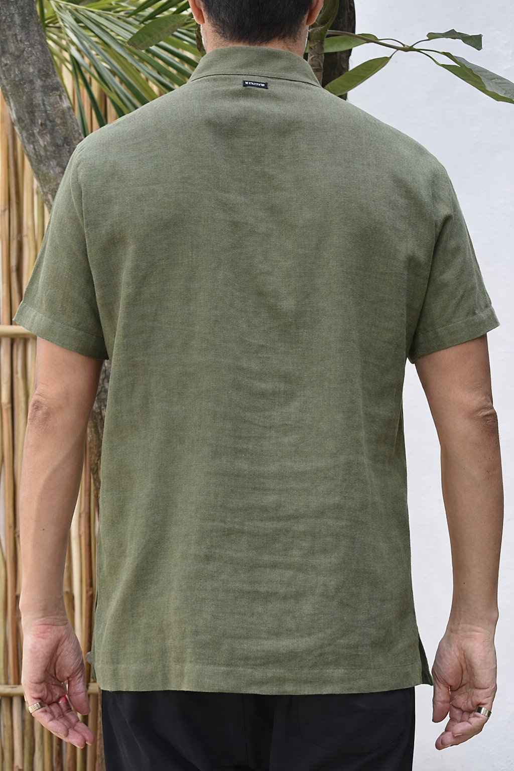 ROVI LINEN BLEND HENLEY SHIRT - Olive