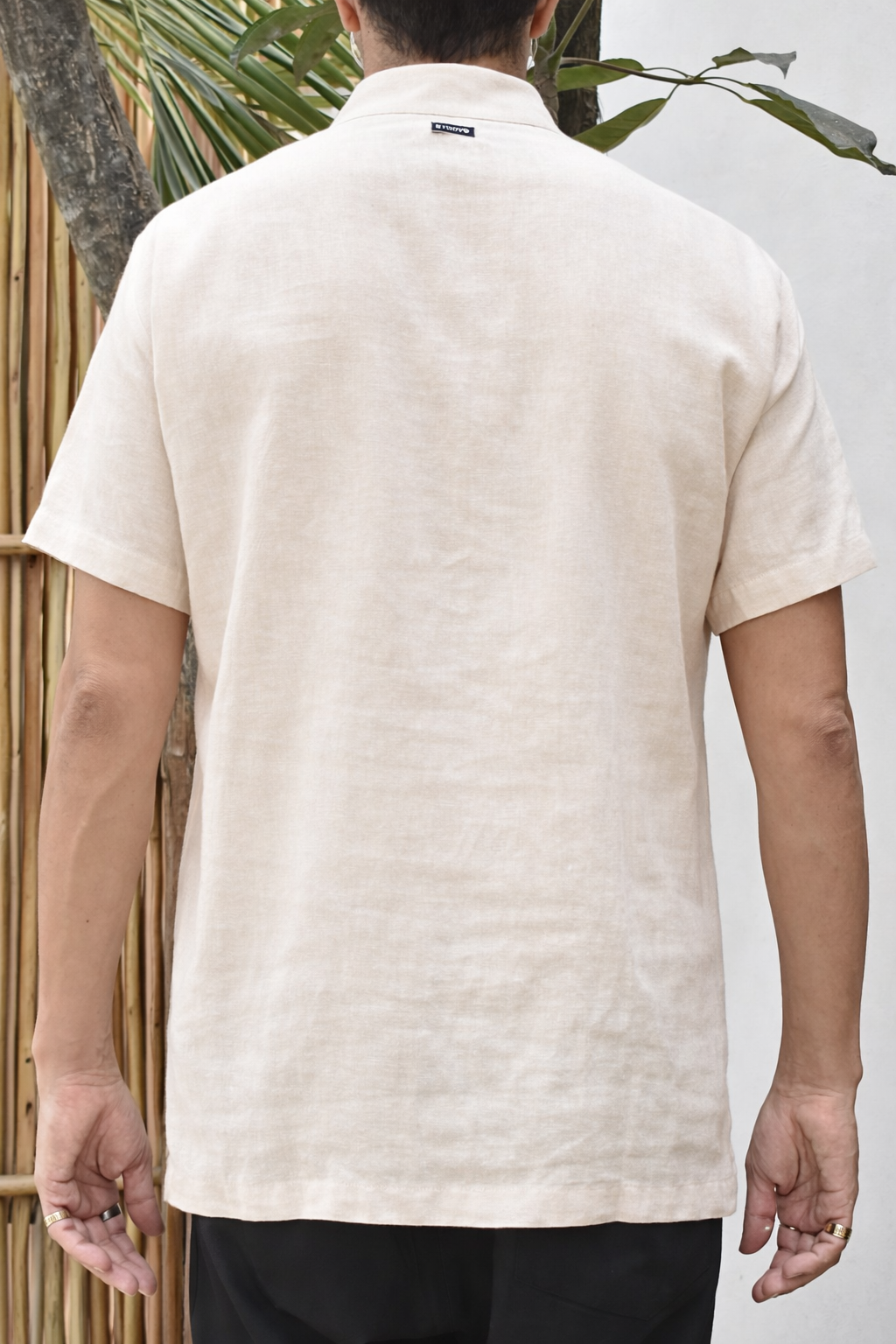 ROVI LINEN BLEND HENLEY SHIRT - Sand