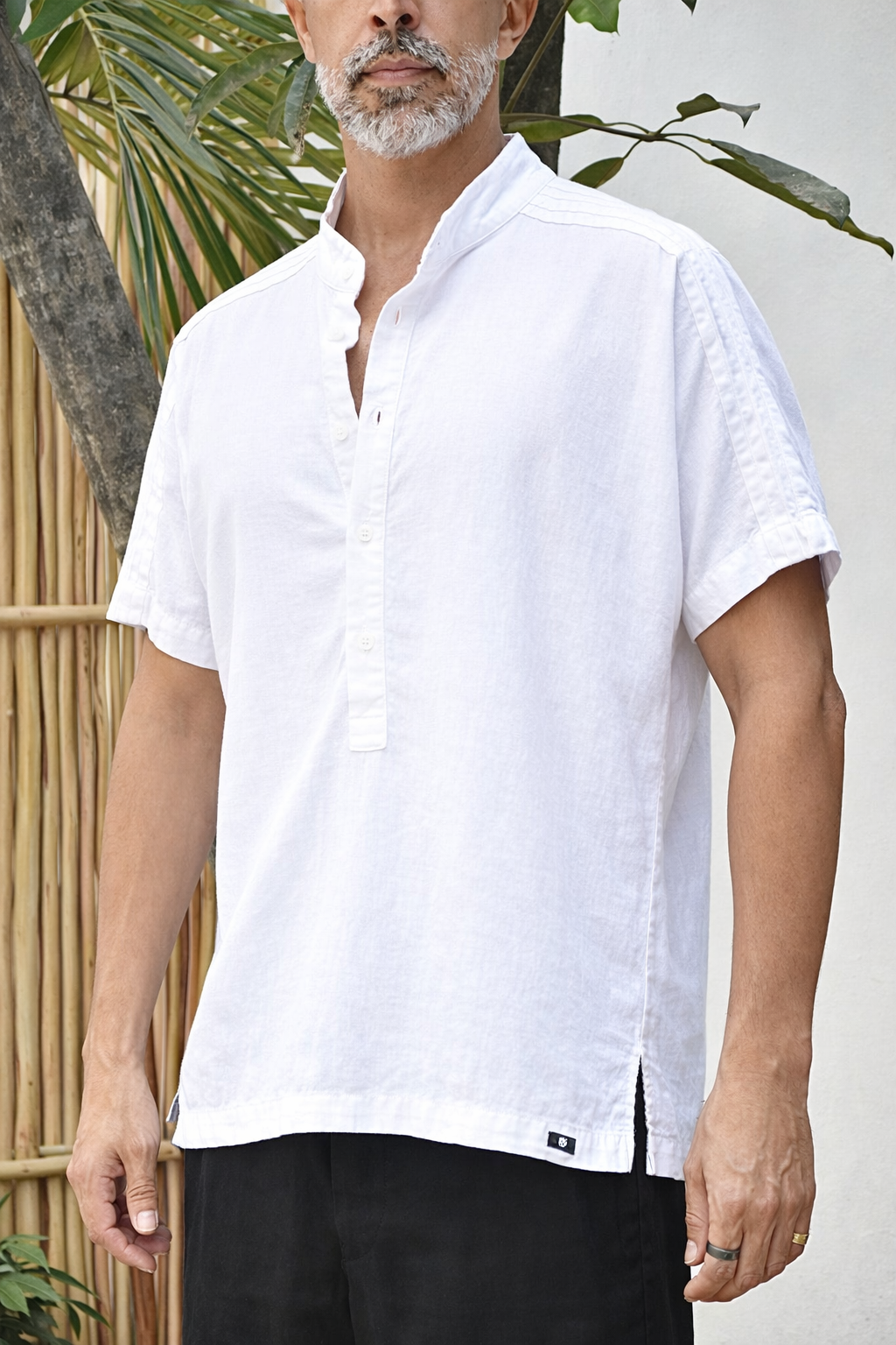 ROVI LINEN BLEND HENLEY SHIRT - White