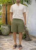 SIANO LINEN BLEND 8" SHORTS- Olive