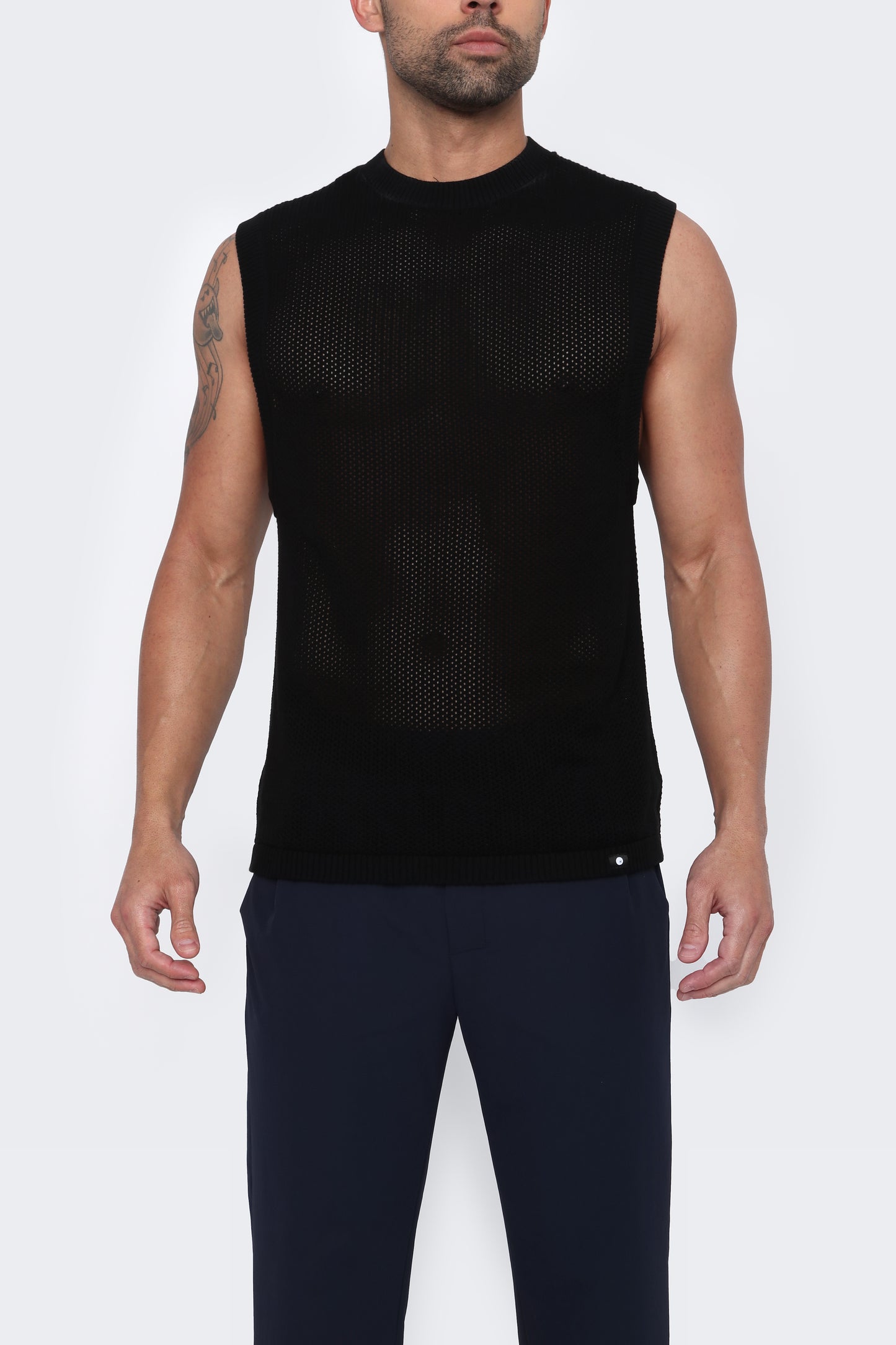 THE MAVO - Supima Cotton Sleeveless Mesh Knit - Black