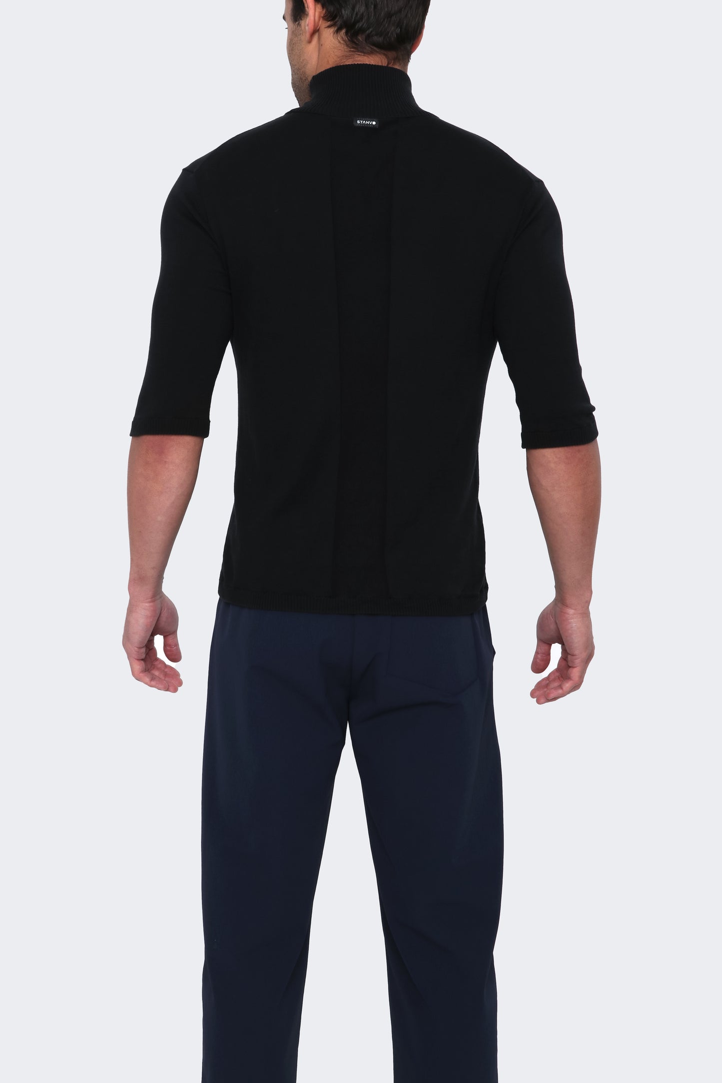 THE SAVO - Silk Blend 3/4 Sleeve Turtleneck - Black