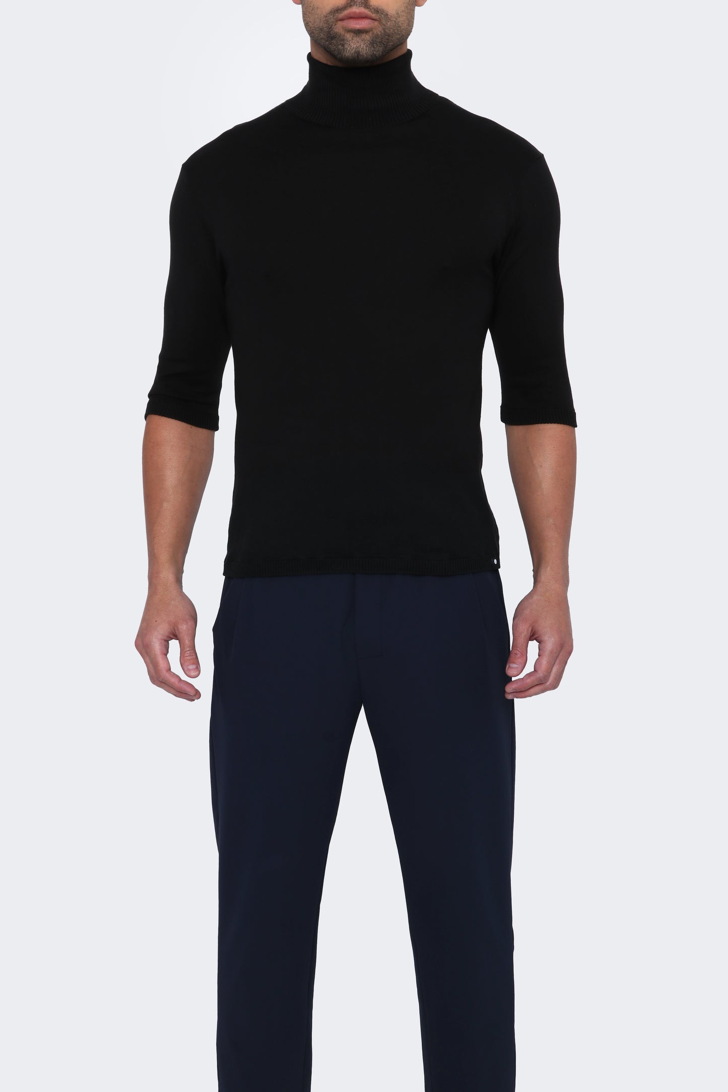 THE SAVO - Silk Blend 3/4 Sleeve Turtleneck - Black