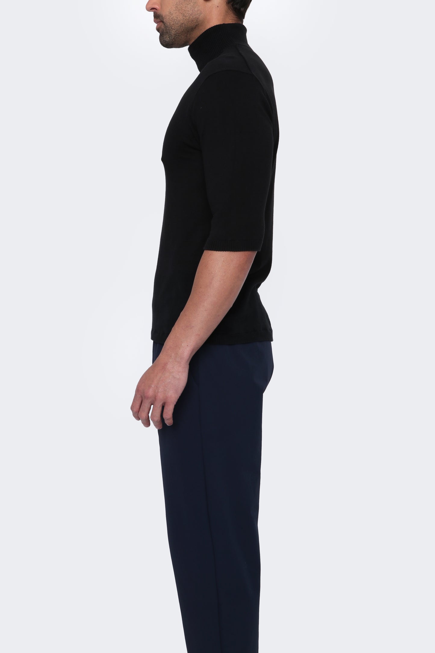 THE SAVO - Silk Blend 3/4 Sleeve Turtleneck - Black