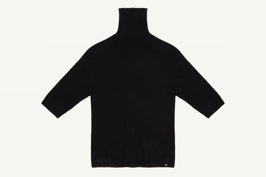 THE SAVO - Silk Blend 3/4 Sleeve Turtleneck - Black