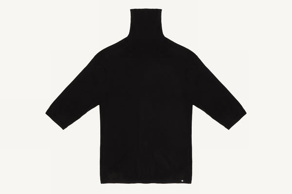 THE SAVO - Silk Blend 3/4 Sleeve Turtleneck - Black